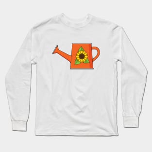 Orange Watering Can with Sunflower Long Sleeve T-Shirt